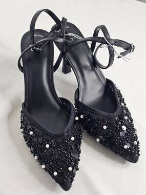NWT A New Day Ruth Black Embellished Pearl Mesh Pointed Toe 8.5